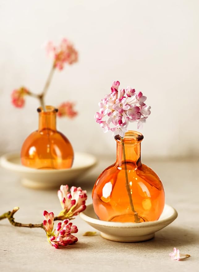 Serene Spaces Living Set of 36 Small Amber Ball Bud Vase, Vintage Glass Bottle Vases for Weddings, Events, Parties, Floral Centerpieces for Home Decor, Measures 3" Diameter & 4" Tall