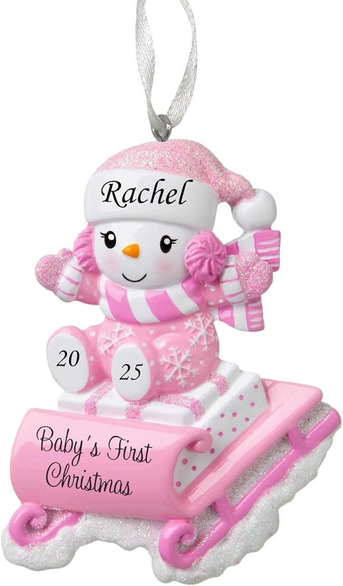 2025 Baby’s First Christmas Ornament - Baby Girl on Sled Personalized Holiday Keepsake – Custom My 1st Christmas Ornament for Baby & Grandbaby – Engraved Gift for Newborn’s 1st Xmas