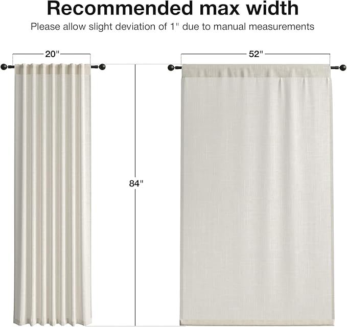 Anmao Natural Linen Curtains for Living Room 84 Inch Length 2 Panels Set with Curtain Rings and Clips, Light Filtering Semi Sheer Window Curtain Drapes for Bedroom, 52 Inch Wide Each Panel, Ecru