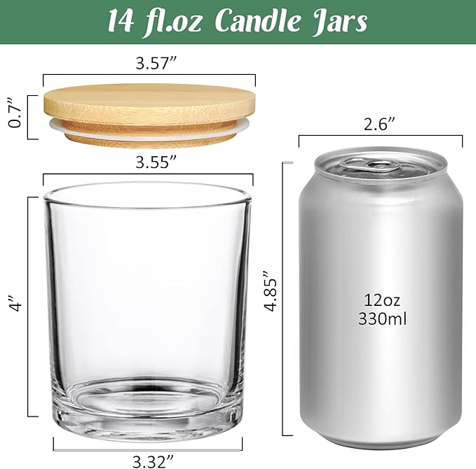 12 Pack 14 fl.oz Glass Candle Jars - Clear Empty Glass Vassels with Bamboo Lids, Bulk Candle Containers Jars for Making Candles 12 14 fl.oz