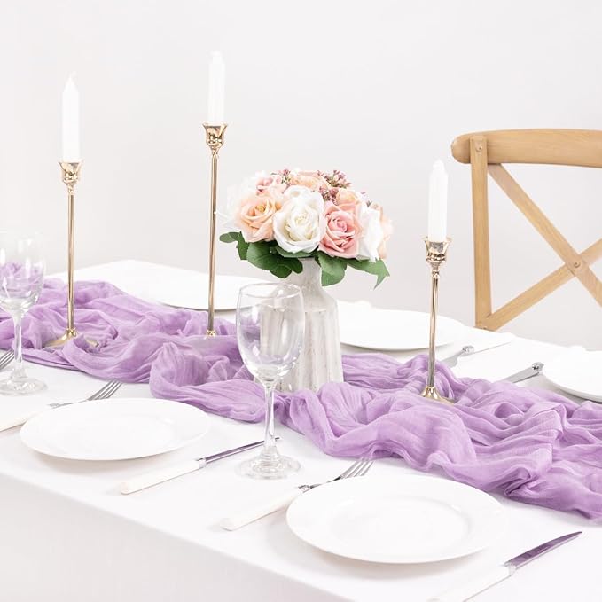 MLMC 12 Pack Lilac Purple Table Runner 10ft Rustic Gauze Lavender Cheese Cloth Table Runner 35x120 Inches for Romantic Wedding Bridal Shower Baby Shower Birthday Decor