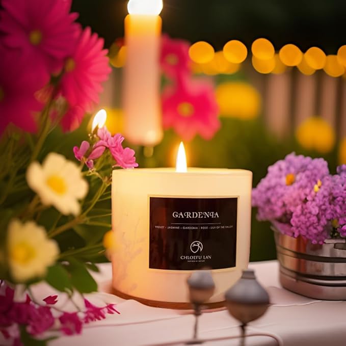 Chloefu LAN Gardenia Scented Candles - Highly Scented, 7.1oz|45 Hour Long Burning, Gifts for Women, 100% Natural Soy, Home Decor, White Glass Jar With Gift Box 2 Pack