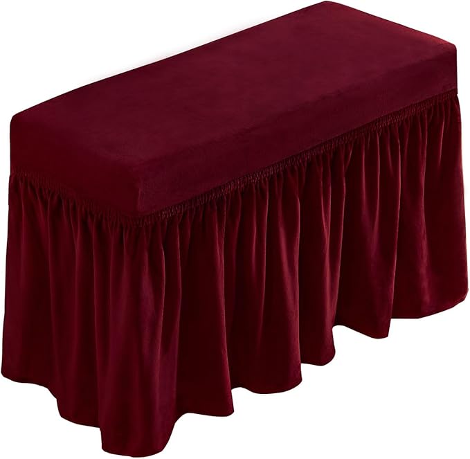 NICEEC Spandex Stretch Piano Bench Cover with Skirt Removable Ottoman Cover Rectangular Washable Stool Slipcover for Duet Piano Bench Seat Cushion Protector(Red)