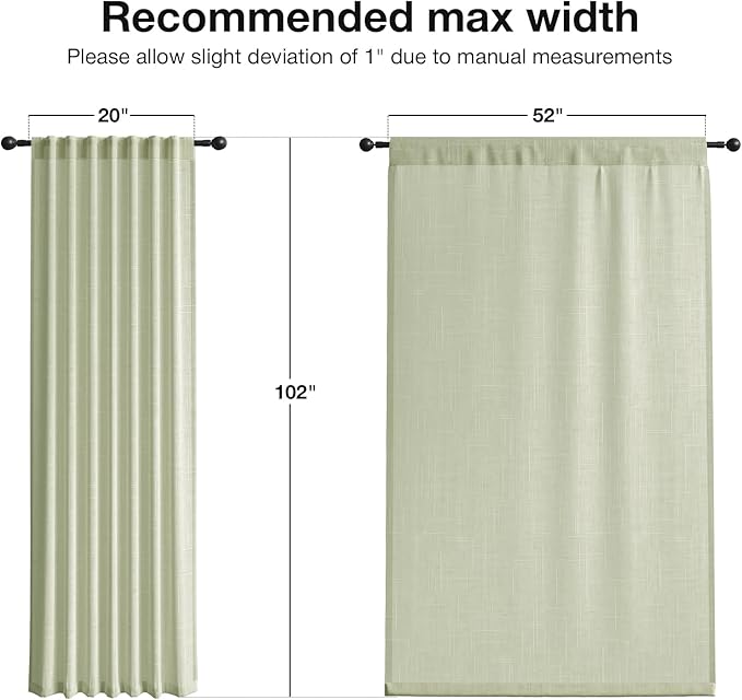 Anmao Natural Linen Curtains for Living Room 102 Inch Length 2 Panels Set, Light Filtering Semi Sheer Window Curtain Drapes for Bedroom with Curtain Rings and Clips, 52 Inch Wide Each Panel, Sage