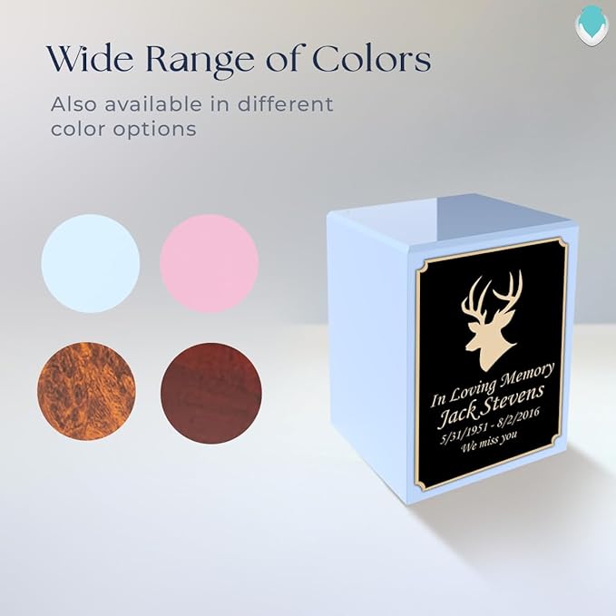 GetUrns Custom Deer Small Urn Box for Human Ashes I Personalized Wooden Keepsake Cremation Urn for Male or Female I Light Blue Memorial Box I 40lbs