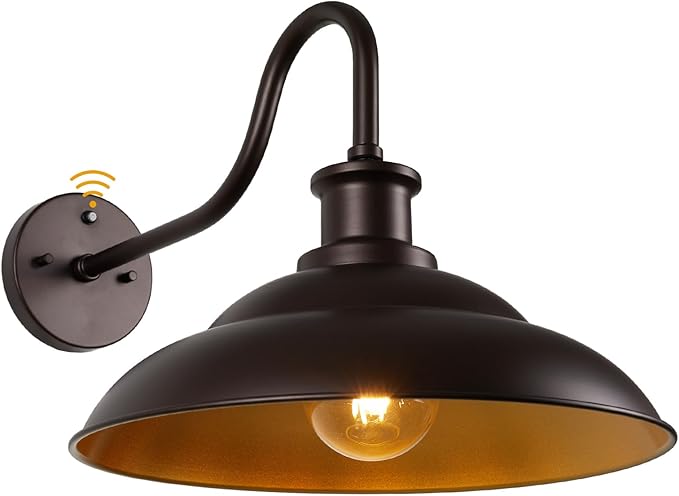 Dusk to Dawn Outdoor Barn Light Fixture, 16 Inch Dome Large Wall Sconce Farmhouse Exterior Wall Mount Light for House Garage Patio Doorway, 1 Pack