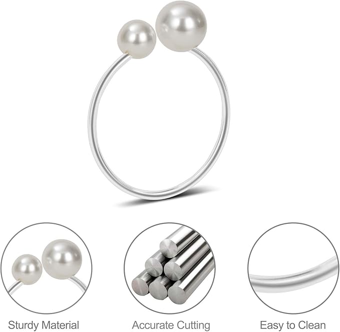 KPOSIYA Pearl Napkin Rings - Set of 20 Silver Napkin Holder Table Napkin Buckles for Dinning Table Setting Christmas Wedding Party Supplies (Pearl-Silver 20)