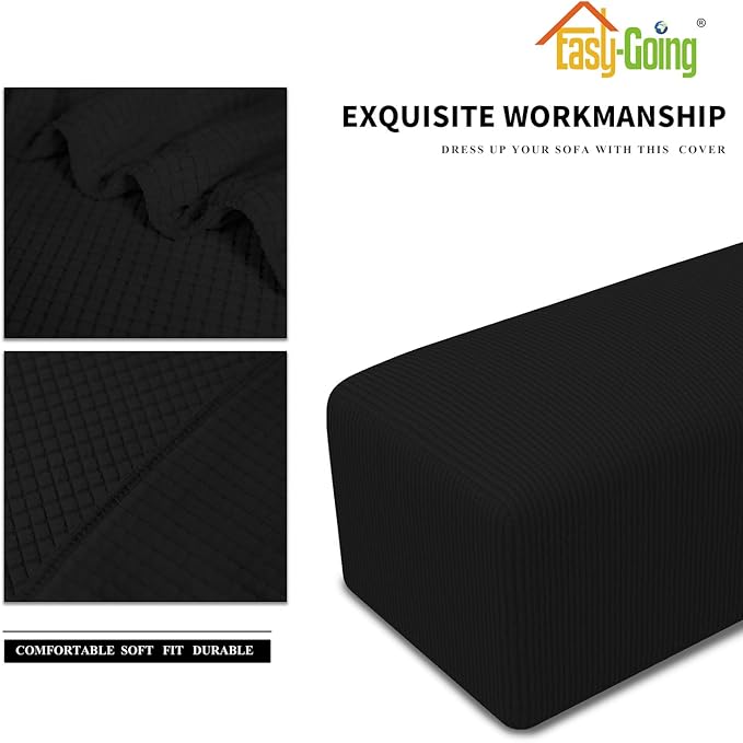Easy-Going Stretch Ottoman Cover Folding Storage Stool Furniture Protector Soft Rectangle slipcover with Elastic Bottom(Ottoman Large,Black)