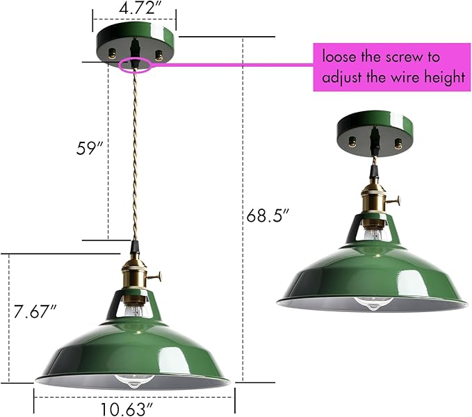 CLAXY Macaron Green Pendant Lights Metal Barn Kitchen Island Pendant Light Fixture Adjustable Hanging Ceiling Light for Dining Foyer Loft Bar Coffee Restaurant