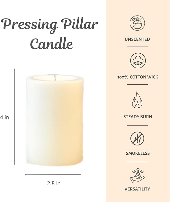 CW Studio 3 Pack 2.8x4 Inch White Unscented Pillar Candles-Long 44 Hour Burn, Smokeless & Dripless – Premium Wax with Cotton Wick – Perfect for Weddings, Events, Home, Bathroom, Rustic & Elegant Décor