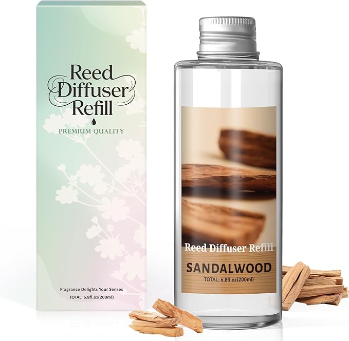 SCENTORINI Reed Diffuser Oil Refill, Sandalwood Diffuser Oil 6.76 Fl Oz, Natural Scented Essential Oil Refill Long Lasting Home Fragrance for Room Spa Aromatherapy Bathroom Home Decor