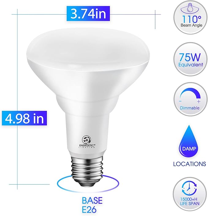 Energetic 12-Pack BR30 Indoor Recessed Light Bulb, Dimmable, 11W=75W, 3000K Warm White Flood Light, 900LM, CRI85+, LED Can Light Bulb for Ceiling