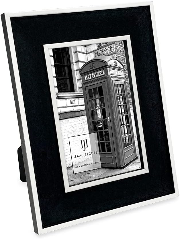 Isaac Jacobs 4x6 Black w/White (Vertical & Horizontal) Double Border Picture Frame w/Black Fabric Easel, Wall-Mountable, Made for Tabletop & Gallery, Home or Office (4x6, Black W/White)