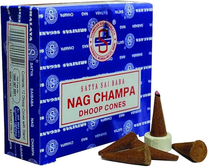 TRUMIRI Incense Cone Holder Bundle with Satya Sai Baba Nagchampa Incense Dhoop Cones - Pack of 6 (Approx 72 Cones)