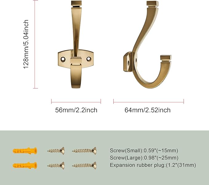 TUNNY Coat Hooks -3 Pack Champagne Bronze Towel Hooks Robe Hooks Decorative Wall Hooks for Bathroom Bedroom Kitchen Towel Robe Clothes Cabinet Closet Bathroom Hardware