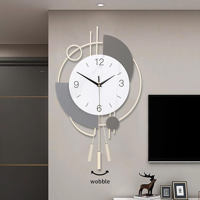 Decorative Silent Quartz Wall Clock with Pendulum, Large for Living Room, Kitchen, Bathroom, Bedroom - 13x21.65in(Beige)
