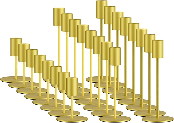 Set of 24 Gold Taper Candle Holders Bulk Candlestick Holders, Decor Candle Stick Candle Holder for Table or Mantel Centerpiece, Wedding, Dinning, Party Home Decor