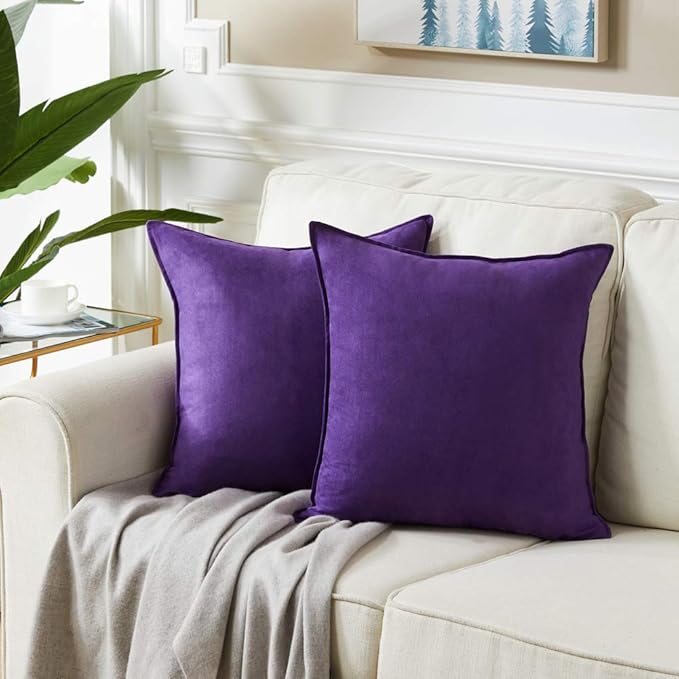 Fancy Homi 24x24 Pillow Covers, Pack of 2 Purple Throw Pillow Covers, Super Soft Faux Suede Square Solid Cushion Cover for Couch Sofa Bedroom Living Room 60x60 cm