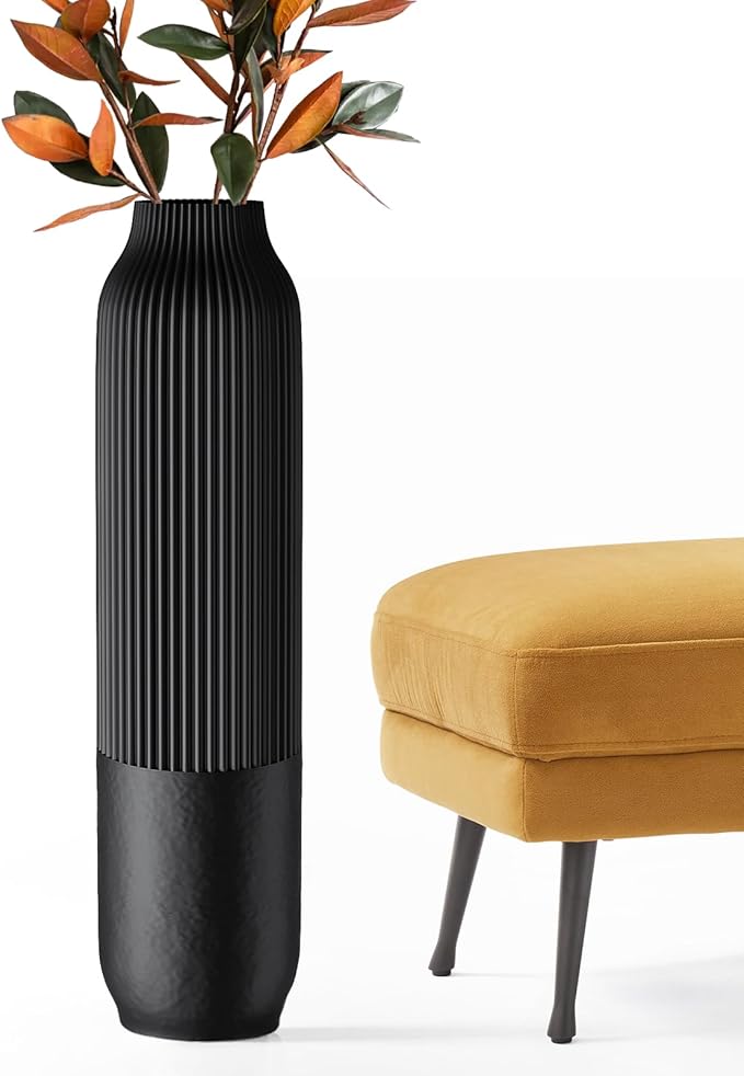 Tall Floor Vase, 23.6 inches (60cm) Tall Vases Sturdy, Luxury, Textured for Decorative Branches Dried Flowers, Floor Vase for Rustic, Living Room, Shelf Decor, Resin Black