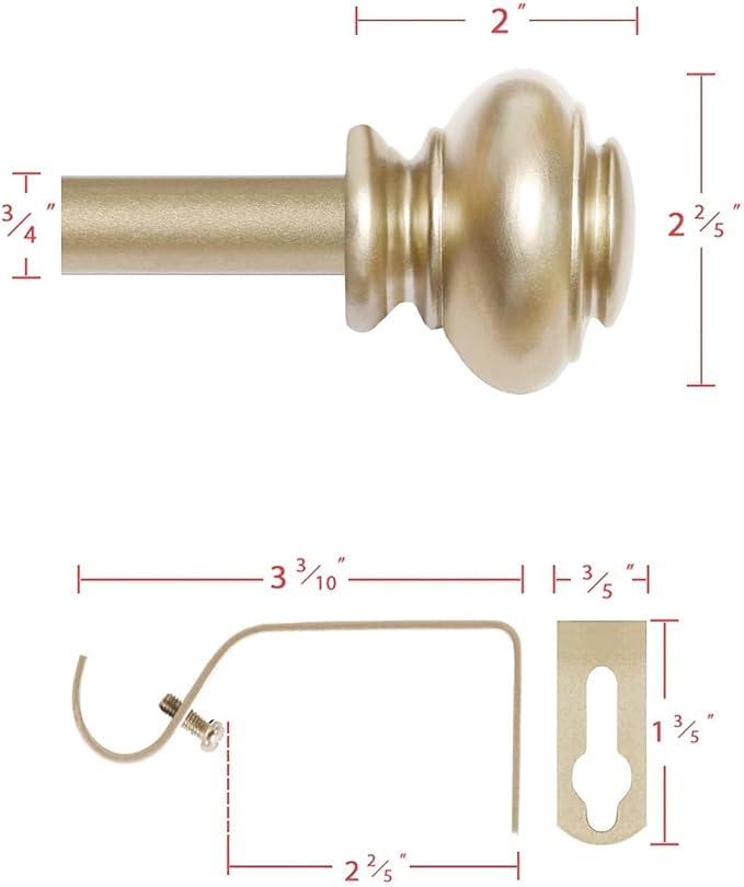 H.VERSAILTEX Curtain Rods for Windows 16.2 to 137.4 Inches 3/4 inch Diameter Adjustable Decorative Telescoping Curtain Rod with Brackets Heavy Duty Splicing Window Rods with Classic Finials, Gold