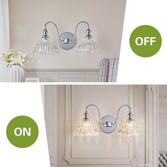 Chrome 2-Light Wall Sconces Bathroom Vanity Light Light Fixtures Modern Vanity Lighting Fixtures Wall Light for Bedroom Living Room Bathroom