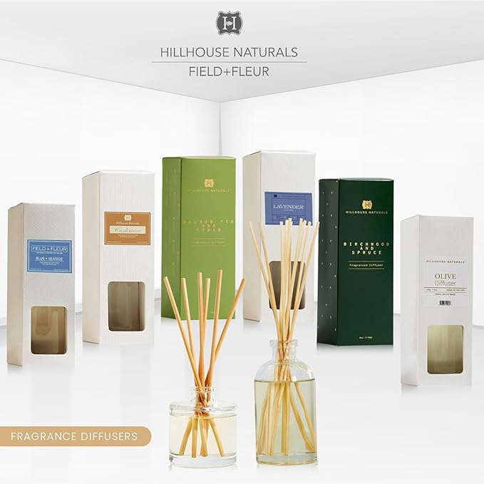 Hillhouse Naturals Reed Diffuser Set - Olive Scent Diffuser - Reed Diffusers for Home with Long Lasting Fragrance – 6 oz Oil – Diffuse Time 4-6 Months – Made in The USA