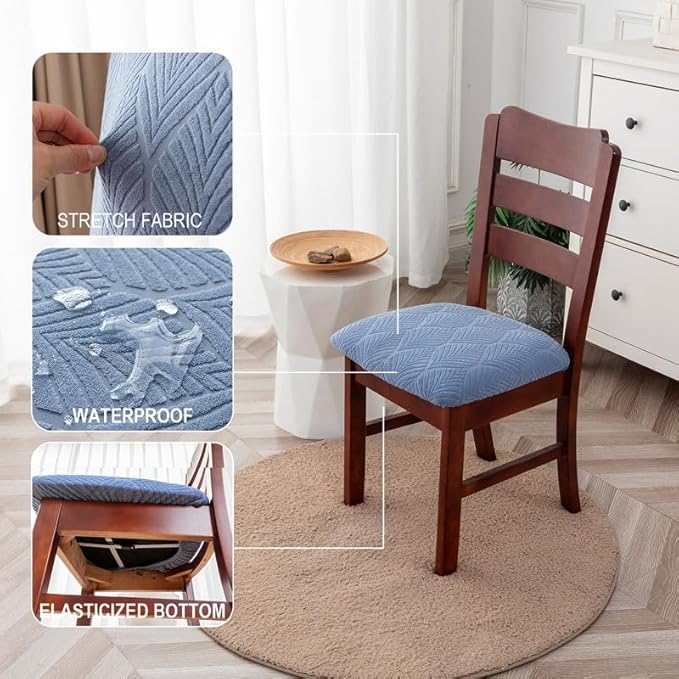 Genina Waterproof Dining Room Chair Cover Set of 6, Stretch Jacquard Seat Covers for Dining Room Chairs, Kitchen Parsons Chair Covers Slipcover Protector