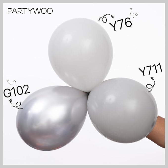 PartyWoo Metallic Silver Balloons, 85 pcs Silver Metallic Balloons Different Sizes Pack of 18 Inch 12 Inch 10 Inch 5 Inch Silver Balloons for Balloon Garland Arch as Party Decorations, Silver-G102