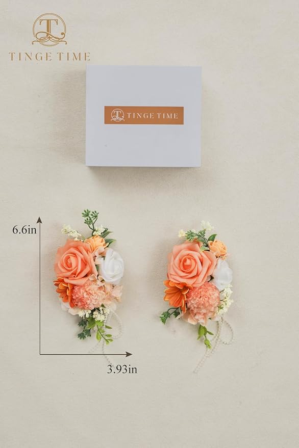 TINGE TIME Artificial Shoulder Corsages Flowers, Set of 2, Mother of The Bride Floral Corsage for Wedding Ceremony Anniversary Formal Dinner Party (CoralPink&Champagne)