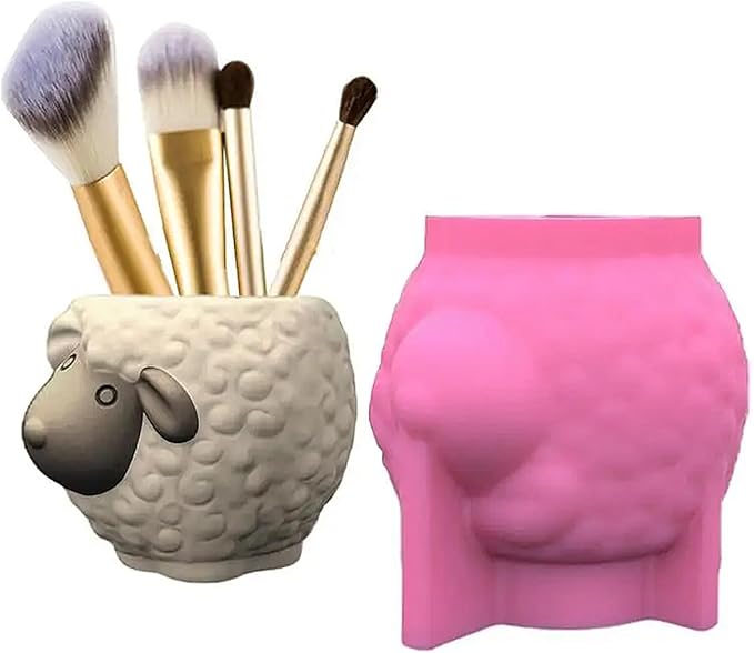 Sheep Shape Concrete Flower Pot Silicone Mold Animal Succulent Planter Pot Vase Mold Pen Holder Epoxy Resin Cement Clay Mould