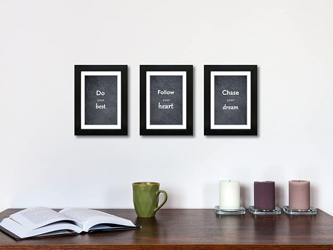 5x7 Black Picture Frame Set of 3 for Pictures 4x6 with Mat or 5x7 Without Mat, Wall or Tabletop Gallery Photo Frames with Real Glass