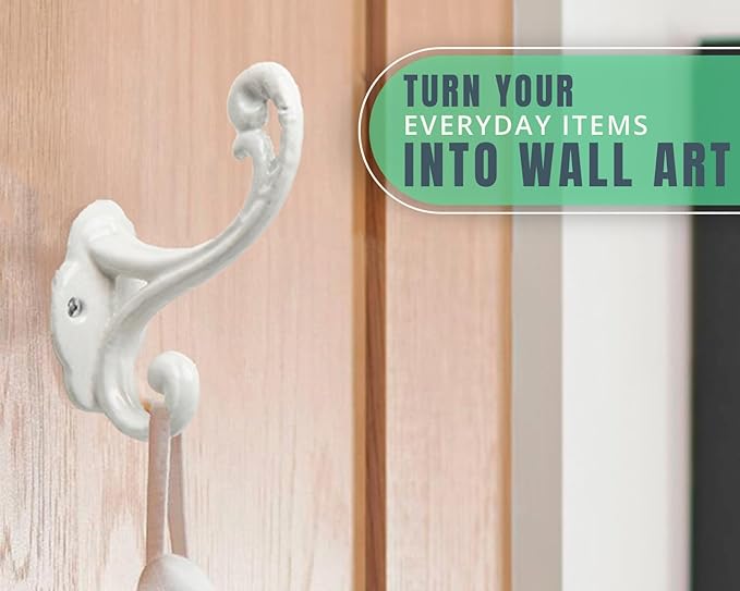Comfify Decorative Rustic Wall Hooks – Shabby Chic Set of 4 Wall Mounted for Coats, Bags, Towels and More – Vintage Hooks for Farmhouse Decor - Sturdy, Cast Iron in Rustic White Color