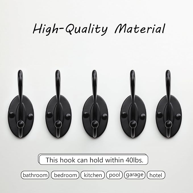 5pcs Black Coat Hooks Wall Mounted Coat Hooks Farmhouse Matte Black Wall Hooks with Screws Metal Matte Black Towel Hooks for Bathrooms Entryway Hooks for Hanging Coats, Keys, Hats, Scarves, Robe, Bags
