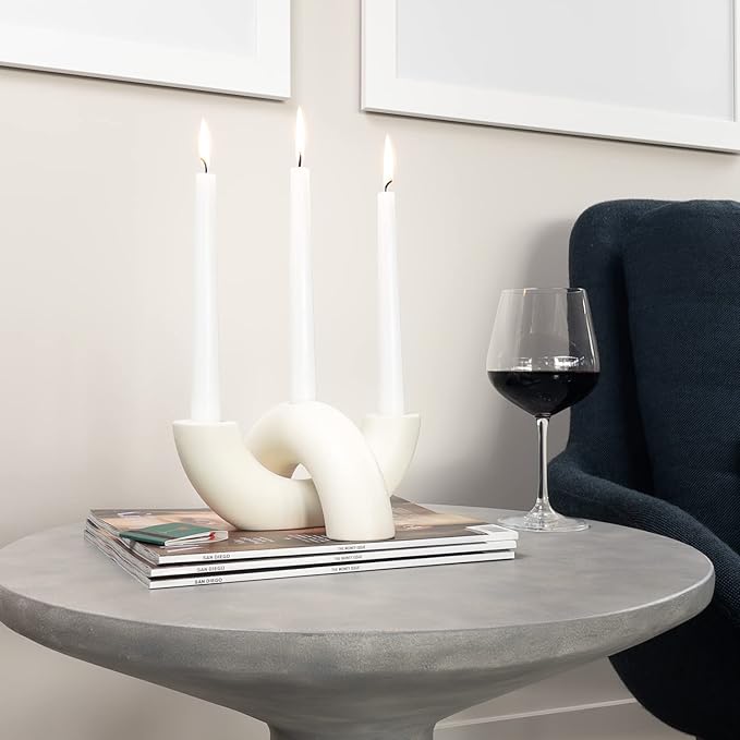 Taper Candle Holder Set - Candle Stick Holders for Dining Room Table, Entryway Table, or Fireplace Mantel - Modern Candelabra Home Decor (White)