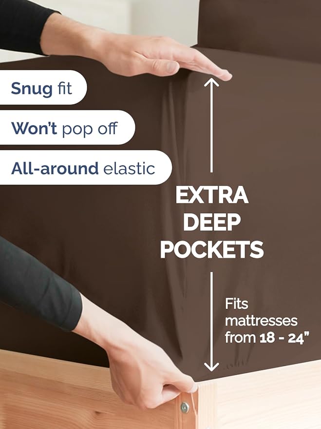 Extra Deep King Sheet Set - 6 Piece Breathable and Cooling Sheets - Hotel Luxury Bed Sheets Set - Easy & Secure Fit - Soft, Wrinkle Free and Comfy Sheets Set - Brown Sheet Set with Extra Deep Pockets