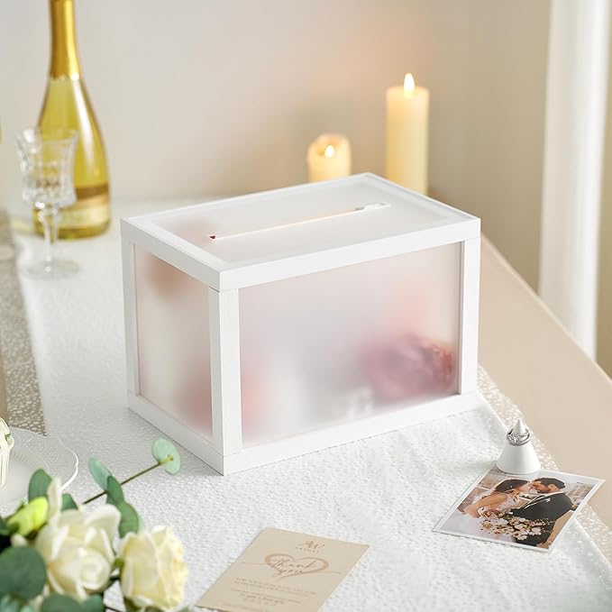 AW BRIDAL Frosted Wedding Card Box for Reception, 10.5"x7"x7" Money Envelope Box Holder for Graduation Honeymoon Fund, Gifts for Bridal Shower Birthday Party