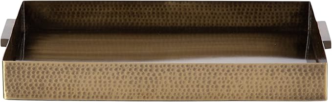 Kate and Laurel Samana Modern Glam Rectangle Metal Tray; 18 x 13 x 2; Brass; Rectangular Polished Stainless Steel Decorative Tray with Hammered Surface and Minimalist Handles