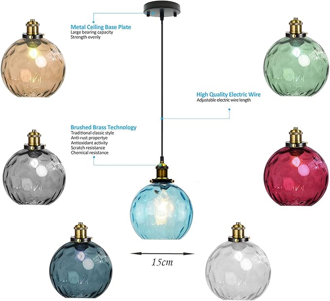 Pendant Light Shade Industrial Hanging Lights Fixtures Ceiling Outdoor Pendant Lighting for Kitchen Island Dining Room Unique Lamp in Kitchen Farmhouse Bedroom (Dark Blue, 5.9 Inches)