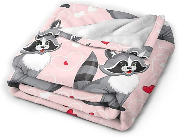 Tijuboni Pink Raccoon Throw Blanket Raccoon Gifts for Girls Boys Women Men Kids Adults Soft Flannel Fleece Blanket for Couch Sofa Bed Home Decor 50"x60"