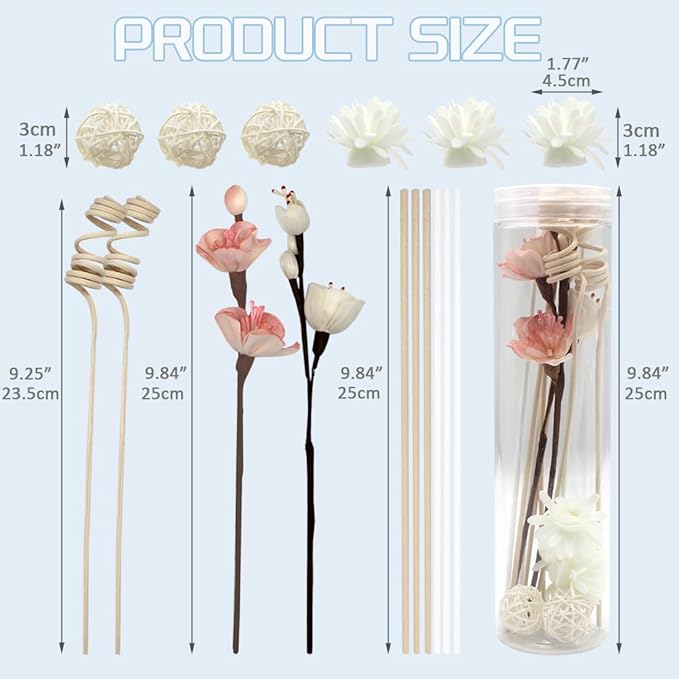 10 Pcs Reed Diffuser Sticks, Natural Rattan Hand Made Flower Reed Fragrance Diffuser Set, Reed Fragrance Diffuser Flowers Refill Replacement Sticks, House Bedroom Office Decor