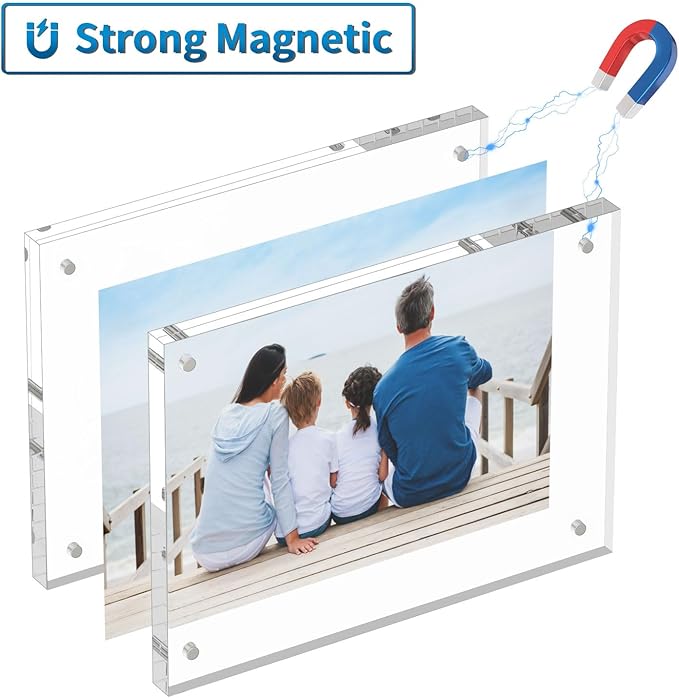 AITEE 8x10 Acrylic Picture Frames 3 Pack, 20% Thicker Block, Clear Picture Frames Freestanding Double Sided Magnetic Acrylic Lucite Frameless Transparent Square Frame Gift for Desktop Display