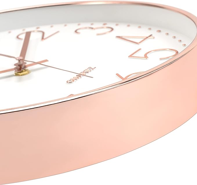Foxtop 14 Inch Large Silent Non-Ticking Rose Gold Wall Clock Battery Operated Round Quartz Modern Wall Clock Decorative for Living Room Bedroom Kitchen Home Office