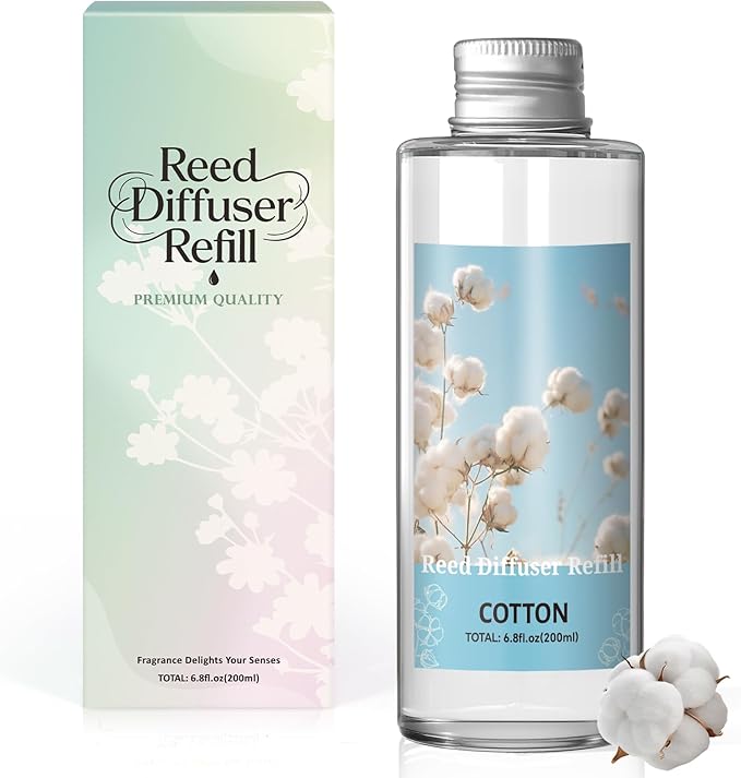 SCENTORINI Reed Diffuser Oil Refill, Cotton Diffuser Oil 6.76 Fl Oz, Natural Scented Essential Oil Refill Long Lasting Home Fragrance for Room Spa Aromatherapy Bathroom Home Decor