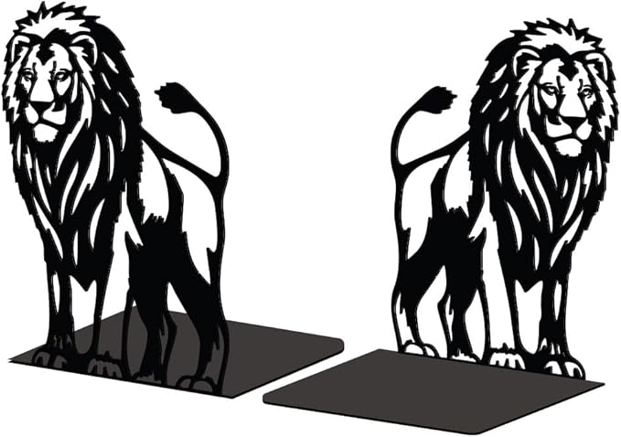 Peacoblue Metal Bookends for Shelves, Modern Decorative Heavy Duty Study Book Support Stoppers for Office, Desk, Shelf, Room 5.3"x4.3"x6.8" Cast Iron Simple Tall Bookends, 1 Pair (Lion)