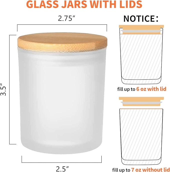 15 Pack Empty Candle Jars, 7oz Frosted Glass Jars with Bamboo Lids Candle Containers in Bulk for Making Candles, Stickers and Labels Included