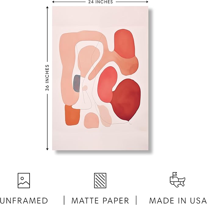 HAUS AND HUES Colorful Abstract Wall Art - Minimalist Retro Picture for Living Room Decor, Red and Pink Modern Wall Art Painting (Pink Abstract Shapes, Unframed, 24x36)