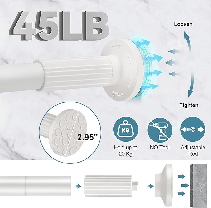 ZOCONE Tension Curtain Rod 51-168In(4-14Ft),No Drill Curtain Rods for Window Outdoor Patio,Adjustable Shower Curtain Rod for Bathroom Renter Friendly,Heavy Duty Extra Long Tension Rod Never Rust,White
