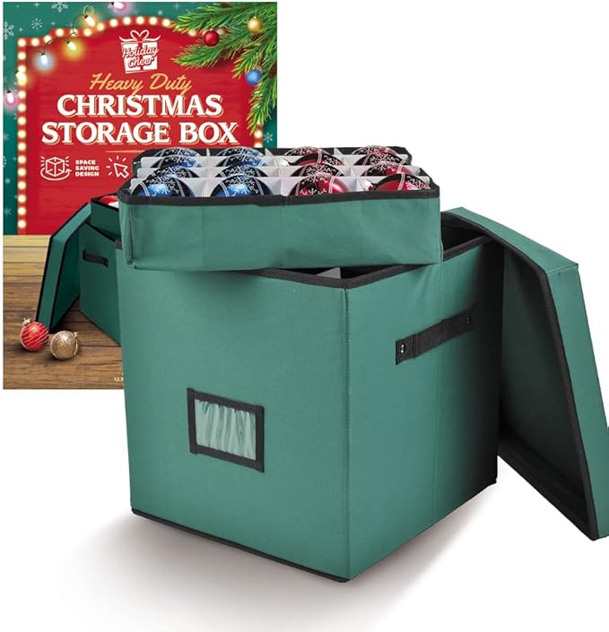 Holiday Cheer Premium Christmas Ornament Storage with 4 Tray – Christmas Storage Container with Dividers Perfect for Holiday Decorations– Fits 64 Holiday Ornaments – Tear-Proof Fabric
