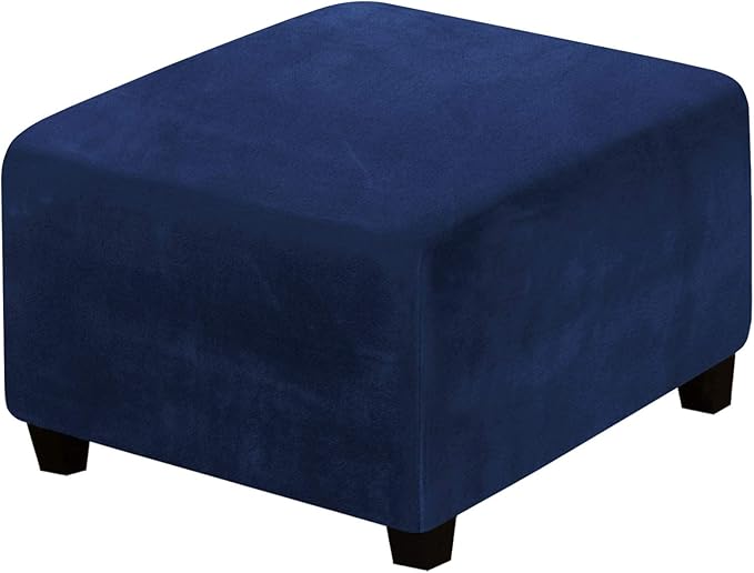 H.VERSAILTEX Square Ottoman Covers Ottoman Slipcover Square Footstool Protector Covers Storage Stool Ottoman Covers Stretch with Elastic Bottom, Feature Real Velvet Plush Fabric, Navy