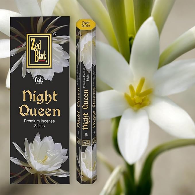 ZED Black Night Queen Incense Sticks-20 Sticks per Box, 6 Boxes Inside (Total 120 Sticks)| Premium Quality Incense Sticks for Relaxation & Yoga.
